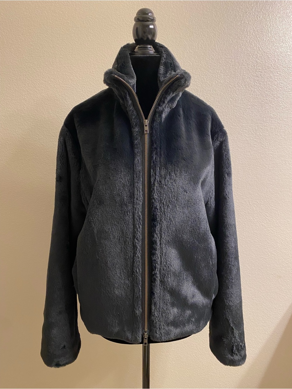 Vince Women’s Plush Faux Fur Bomber Jacket - Charcoal Black